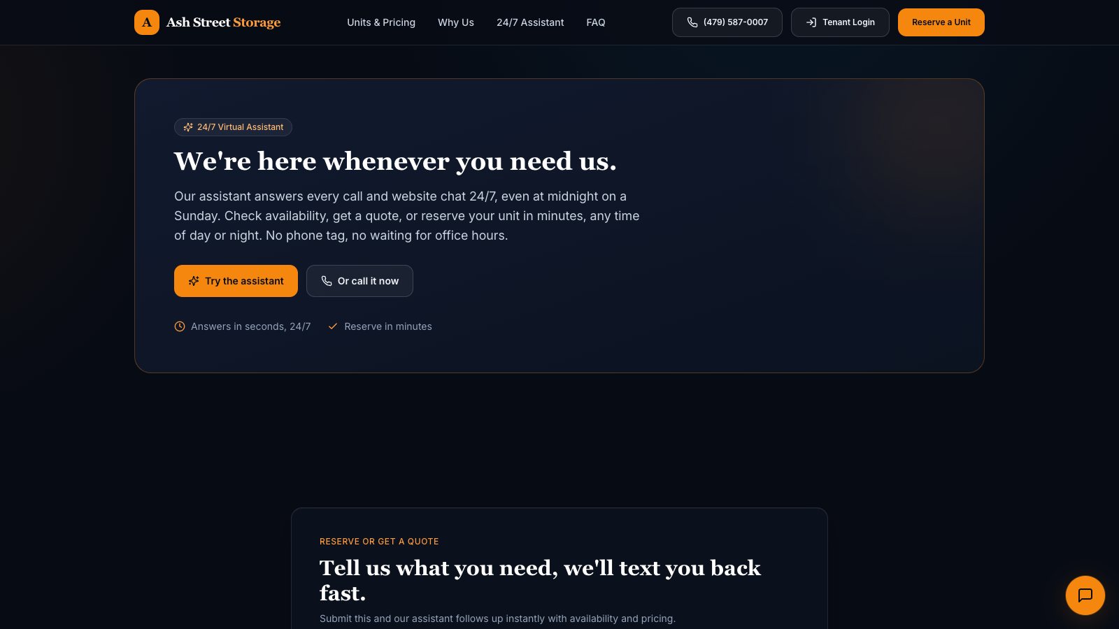 Ash Street Storage: Marketing site