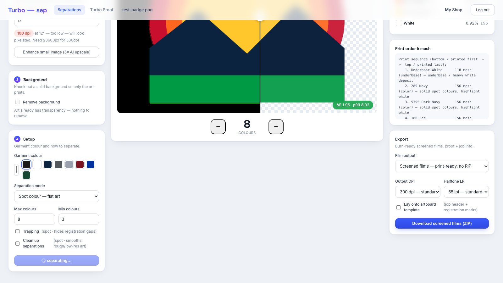 Turbosep: Screens + print order